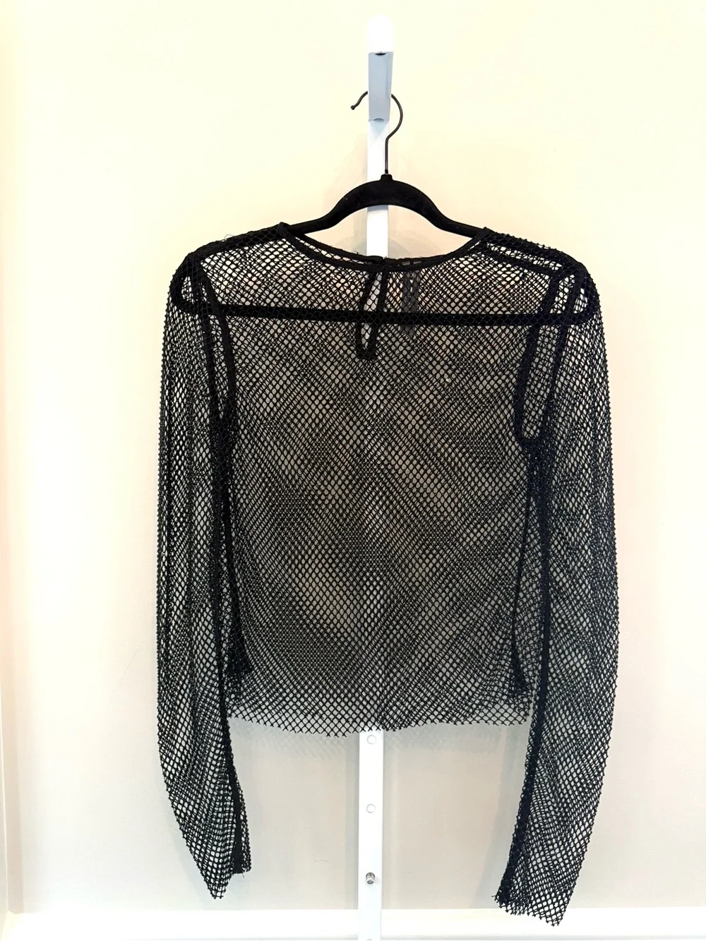 Anthropologie Rhinestone Mesh Long Sleeve Top Black Sheer XS